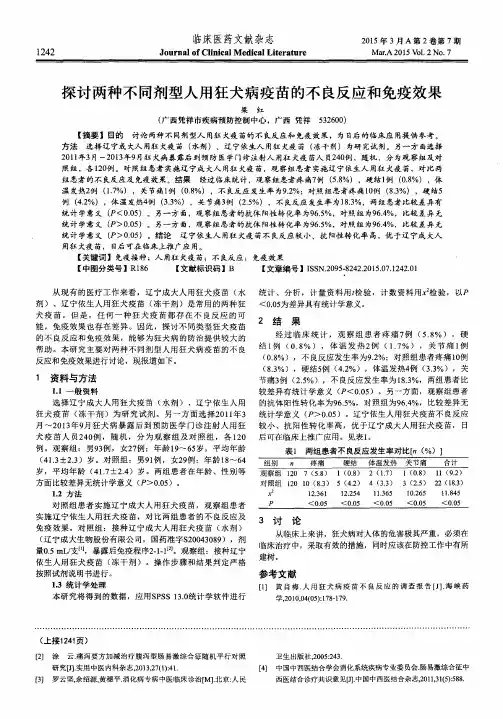 探讨两种不同剂型人用狂犬病疫苗的不良反应和免疫效果