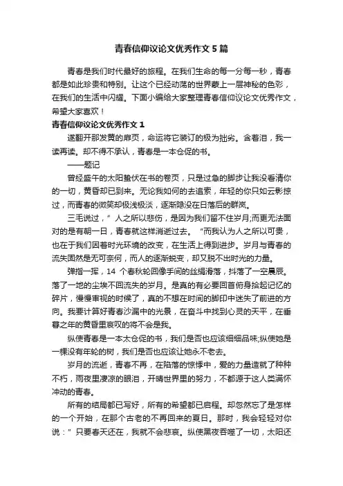 青春信仰议论文优秀作文5篇