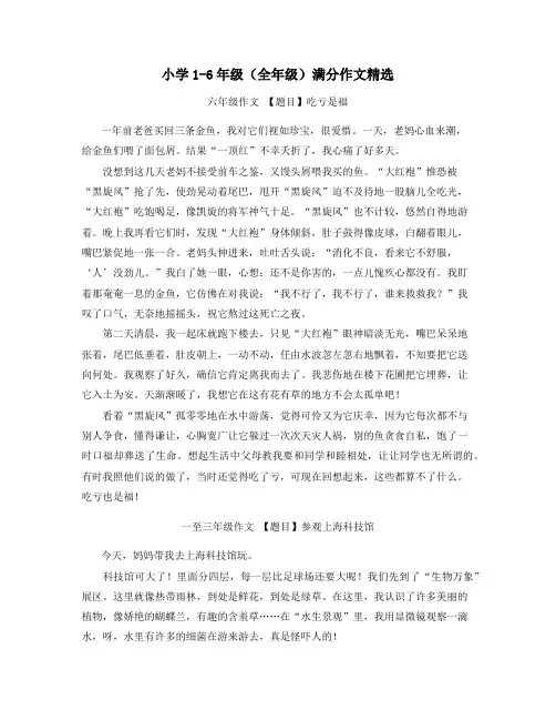 最新小学生全年级满分作文(30篇精选大全)