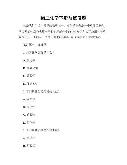 初三化学下册盐练习题