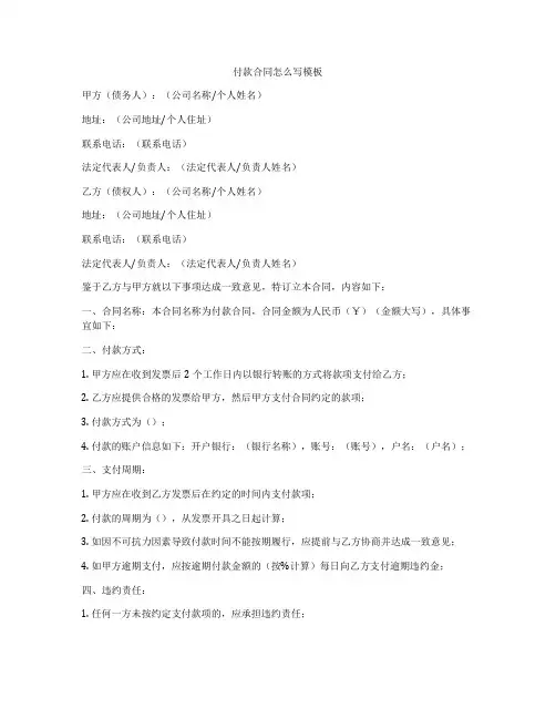 付款合同怎么写模板
