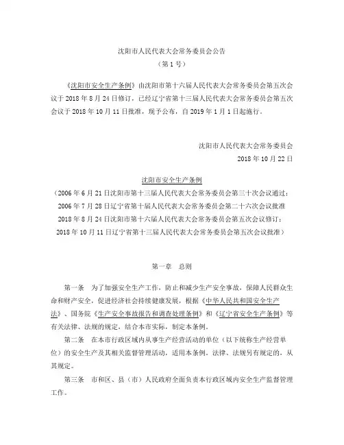 沈阳市安全生产条例(2018修订)