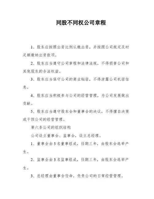 同股不同权公司章程
