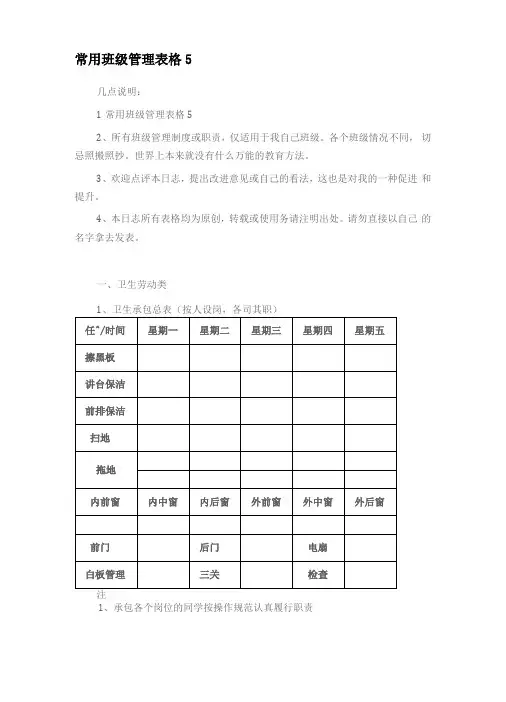 常用班级管理表格5