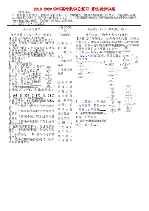 2019-2020学年高考数学总复习 算法初步学案.doc