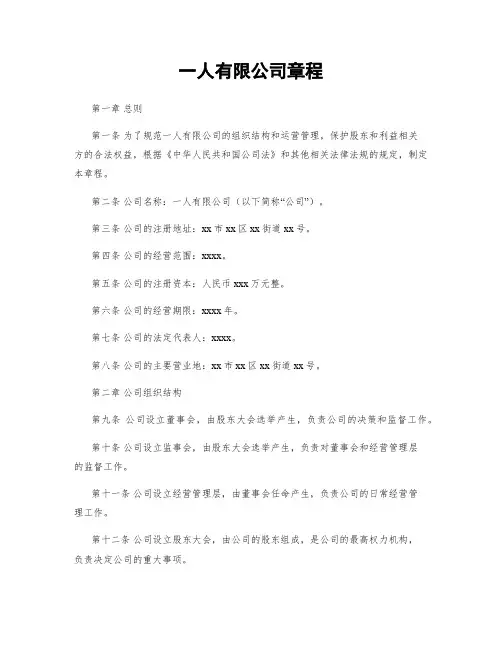 一人有限公司章程