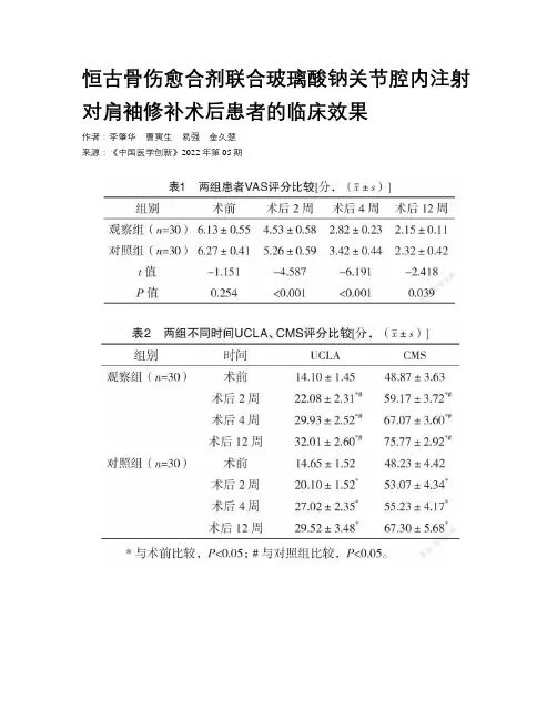 恒古骨伤愈合剂联合玻璃酸钠关节腔内注射对肩袖修补术后患者的临床效果
