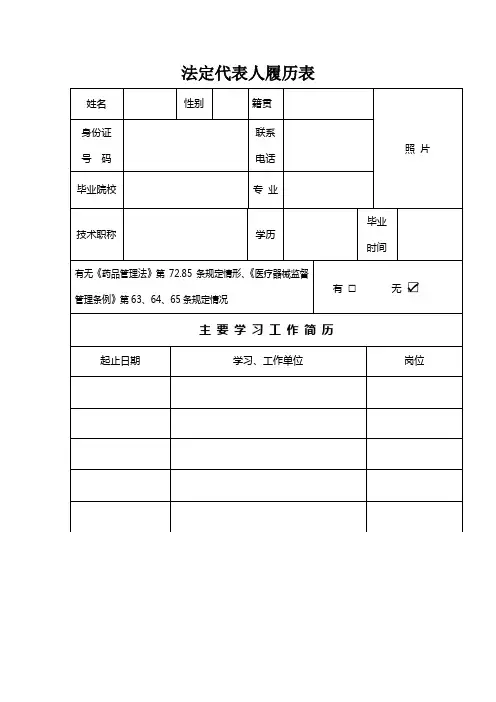 法定代表人履历表