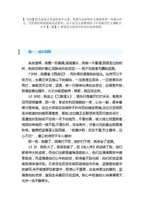 中考满分作文600字大全【三篇】