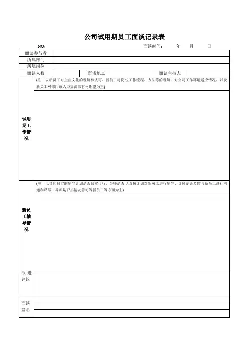 新员工试用期面谈记录表
