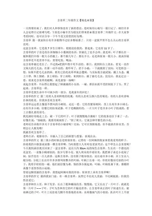 2023最新-含羞草二年级作文【精选6篇】