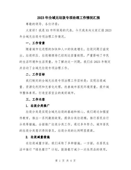 2023年全域无垃圾专项治理工作情况汇报