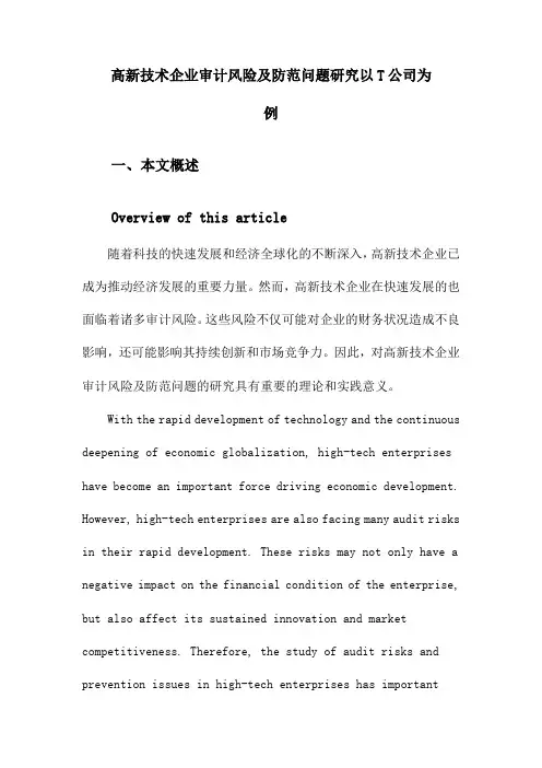 高新技术企业审计风险及防范问题研究以T公司为例