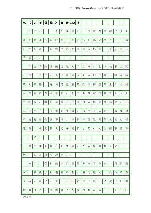 初二读后感作文：观《少年英雄》有感_800字
