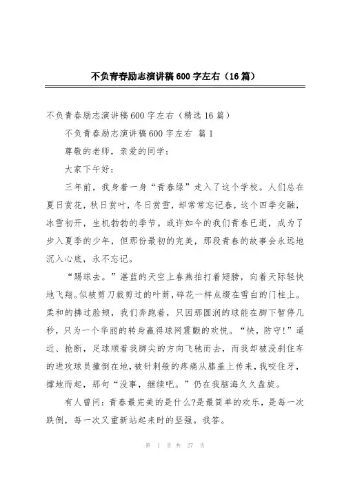 不负青春励志演讲稿600字左右(16篇)