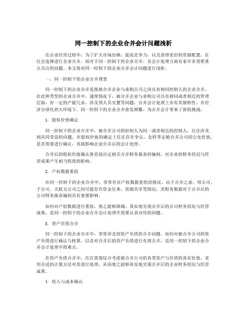 同一控制下的企业合并会计问题浅析