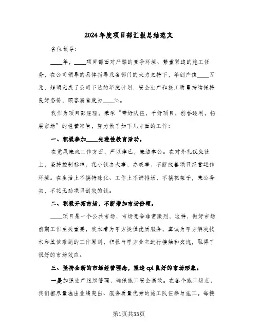 2024年度项目部汇报总结范文(7篇)