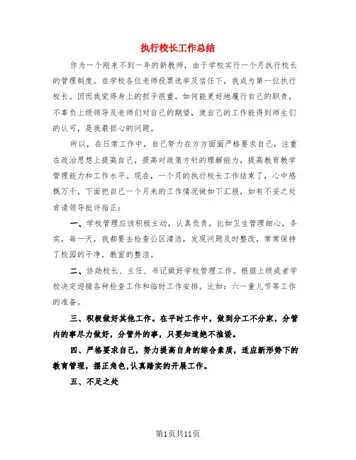 执行校长工作总结(4篇)