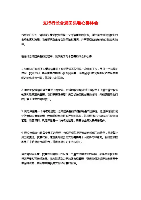 支行行长合规回头看心得体会
