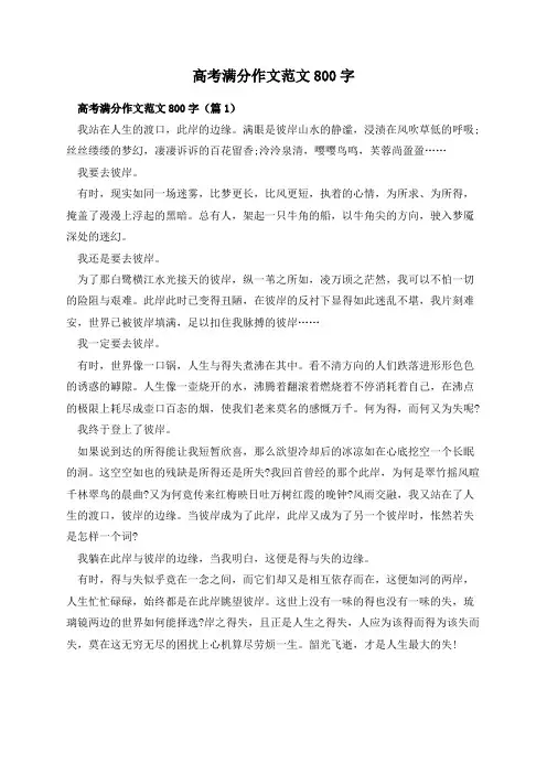 高考满分作文范文800字
