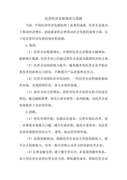 民营经济发展现状与思路