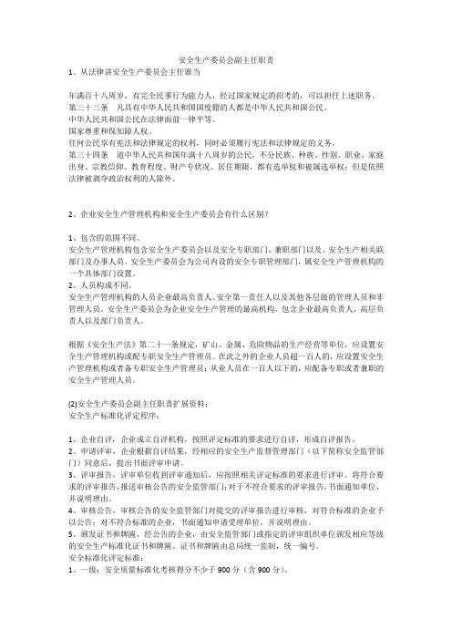 安全生产委员会副主任职责安全生产