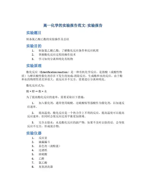 高一化学的实验报告范文实验报告