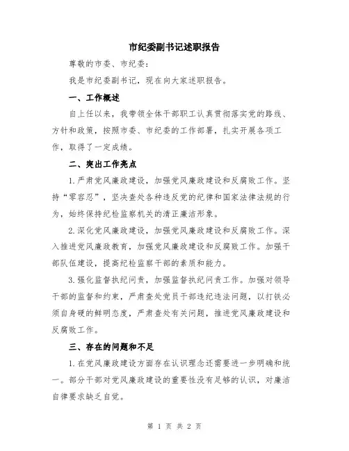 市纪委副书记述职报告