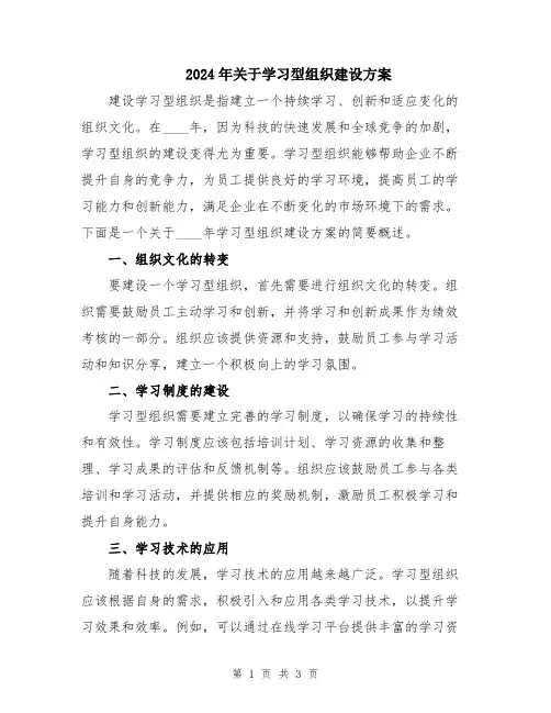 2024年关于学习型组织建设方案