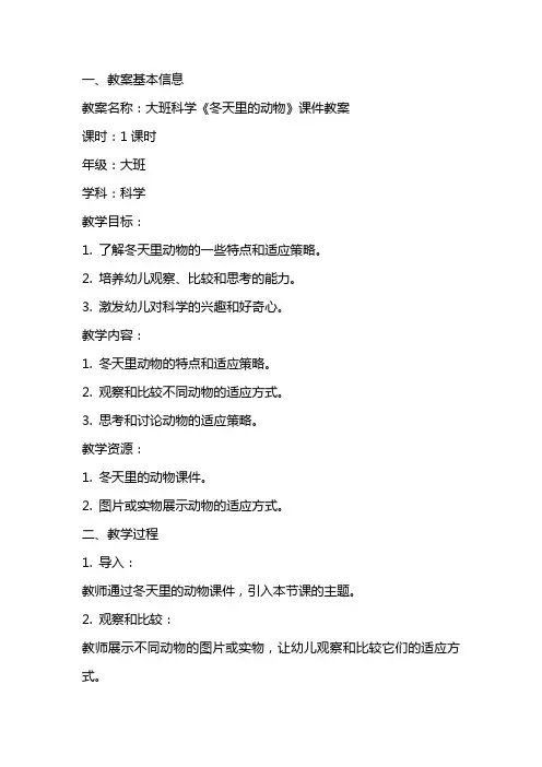 大班科学《冬天里的动物》课件教案