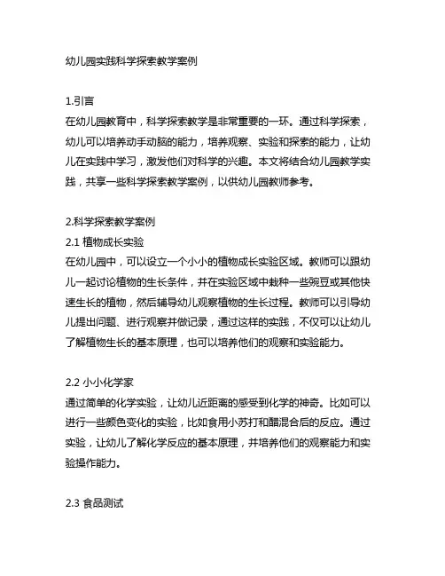 幼儿园实践科学探索教学案例 幼儿园教学