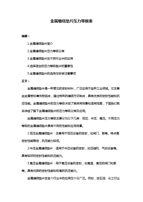 金属缠绕垫片压力等级表