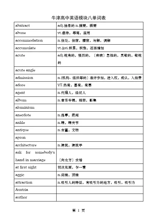 牛津高中英语模块八单词表