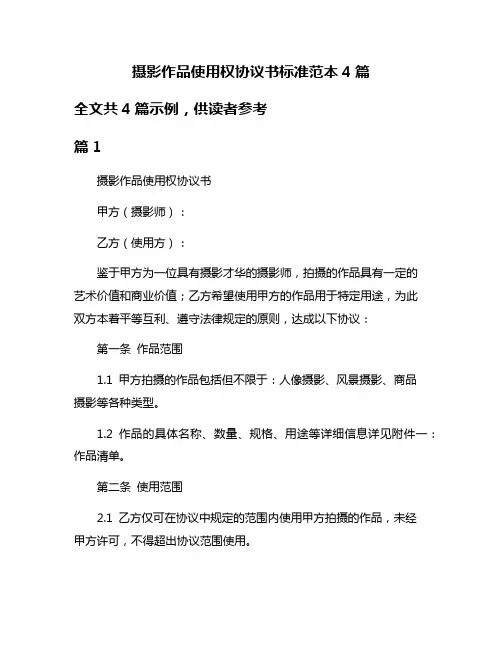 摄影作品使用权协议书标准范本4篇