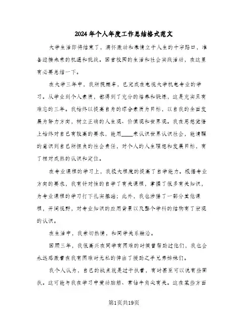 2024年个人年度工作总结格式范文(7篇)