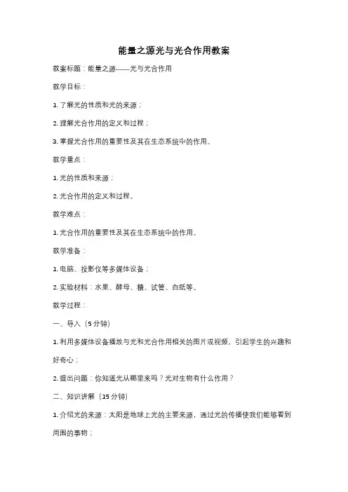 能量之源光与光合作用教案