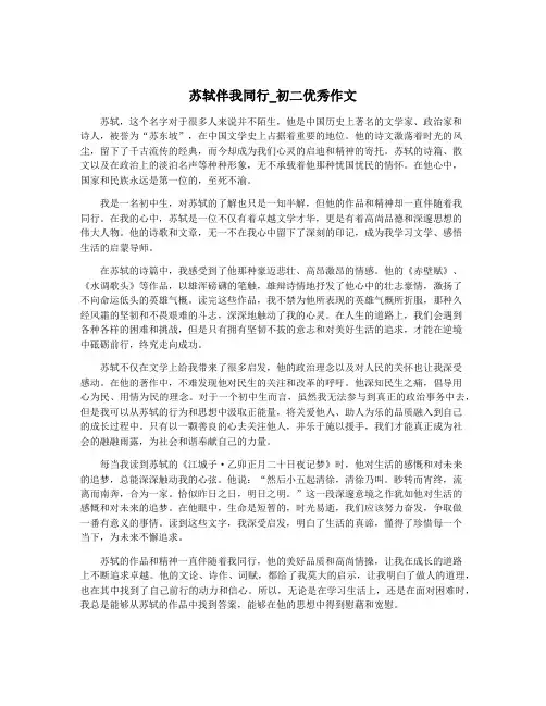 苏轼伴我同行_初二优秀作文