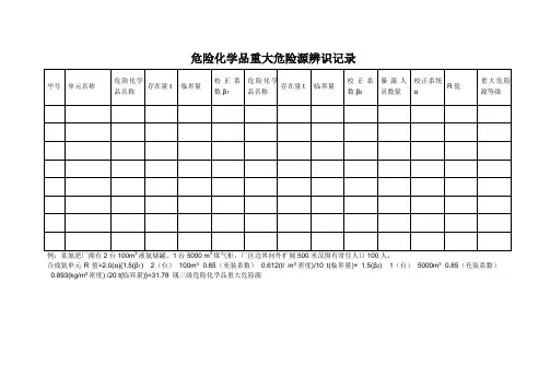 危险化学品重大危险源辨识记录表