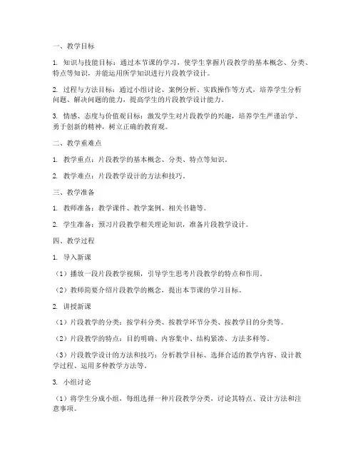 片段教学分类教案模板范文