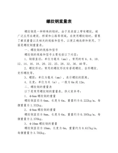 螺纹钢重量表