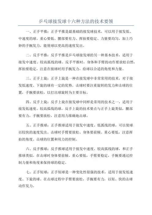 乒乓球接发球十六种方法的技术要领