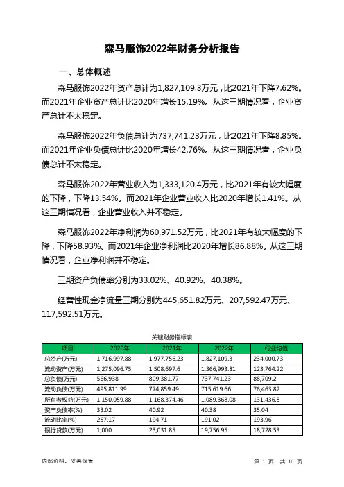 002563森马服饰2022年财务分析报告-银行版