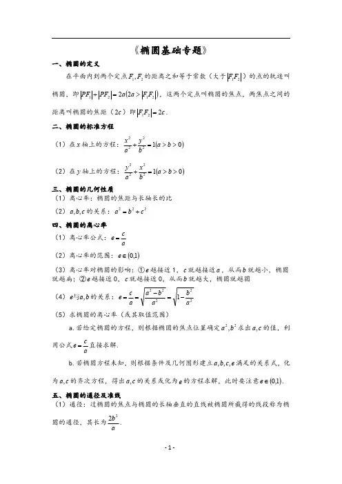 椭圆基本知识点