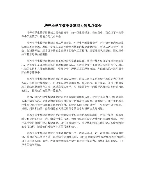 培养小学生数学计算能力的几点体会