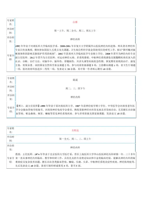 一附院神经内科专家介绍