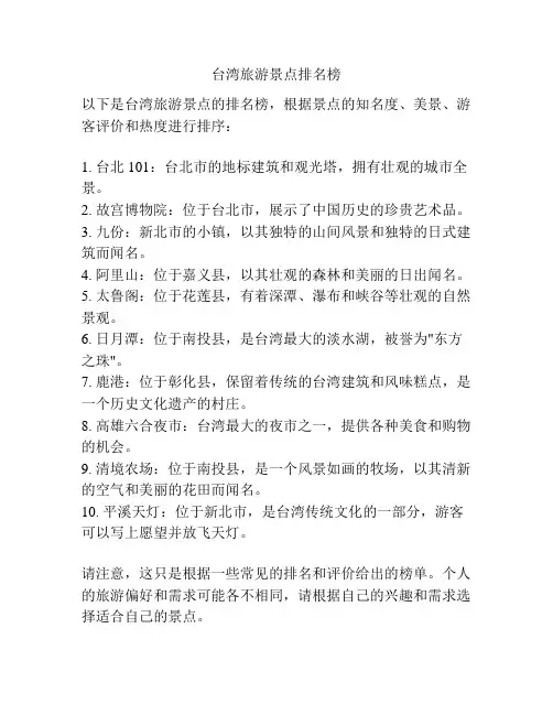 台湾旅游景点排名榜