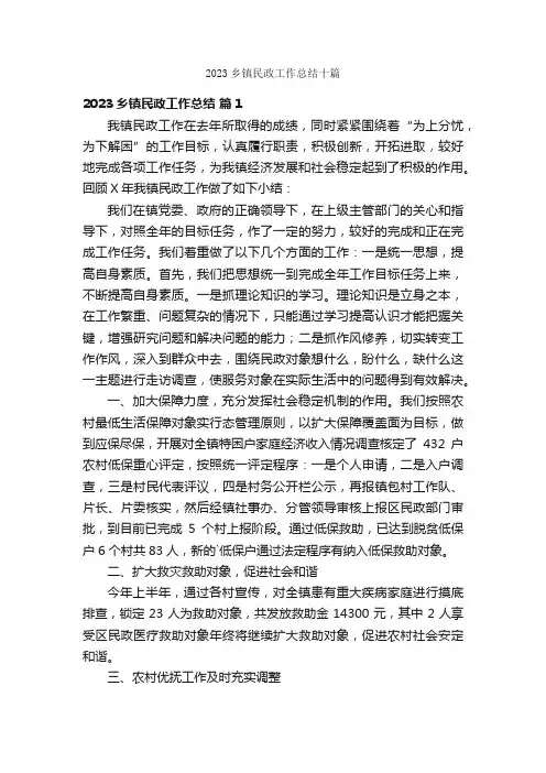 2023乡镇民政工作总结十篇