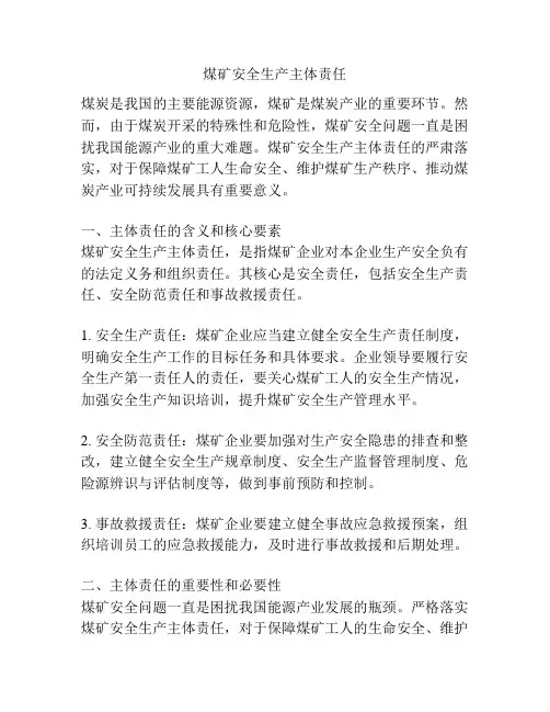 煤矿安全生产主体责任