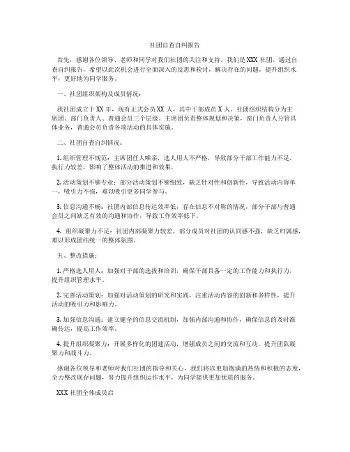 社团自查自纠报告