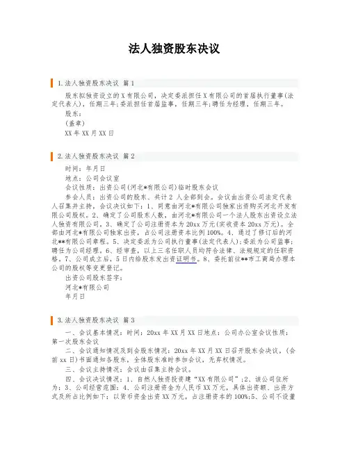 法人独资股东决议